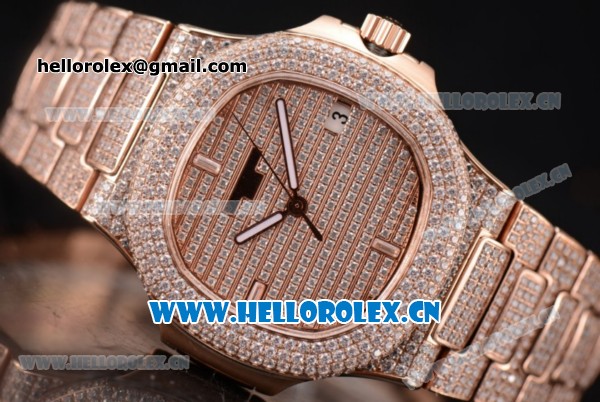 Patek Philippe Jumbo Nautilus Clone PP Automatic Rose Gold/Diamonds Case with Diamonds Dial and Stick Markers - Click Image to Close